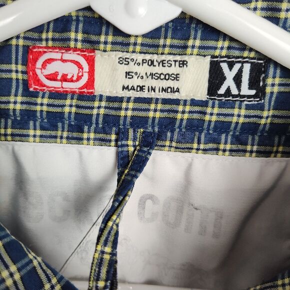 Ecko Button-Up Shirt Men's XL Blue/Yellow Plaid Short Sleeves Collared - Picture 8 of 10